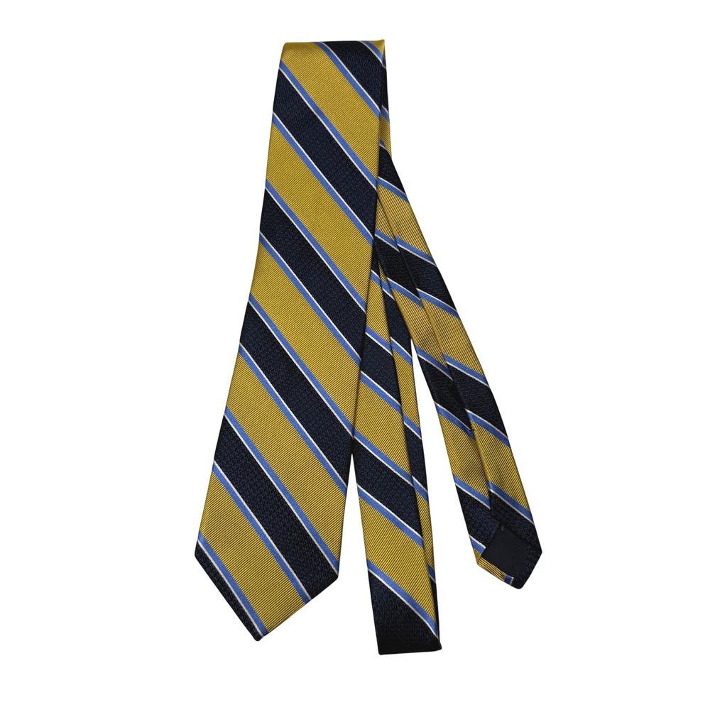 Brooks Brothers 346 100% Silk Repp Stripe Tie‎ Navy Gold Preppy Classic